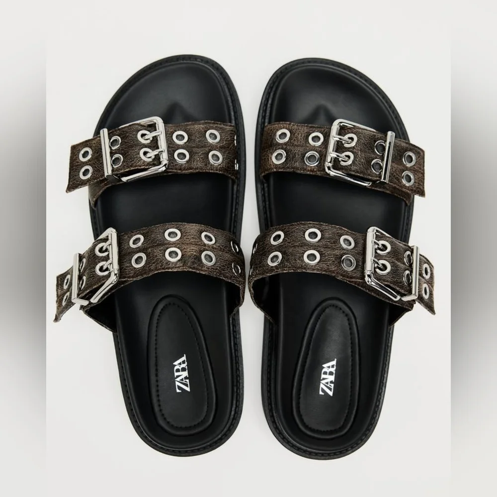 ZARA METAL APPLIQUE FLAT SANDALS NWT - Picture 3 of 7